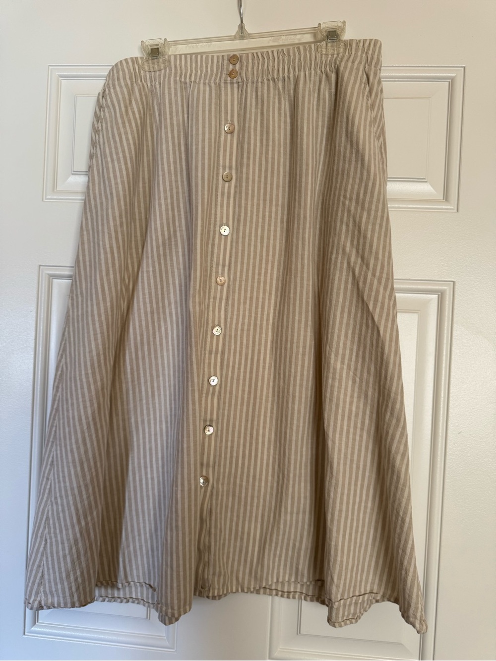 Eileen Fisher Beige Striped Button-Front Midi Skirt w Pockets MM/10